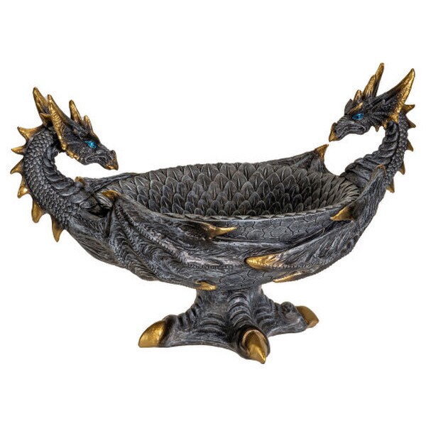 Double Dragon Bowl Sculpture Sculptural Gothic Decorative Artwork
